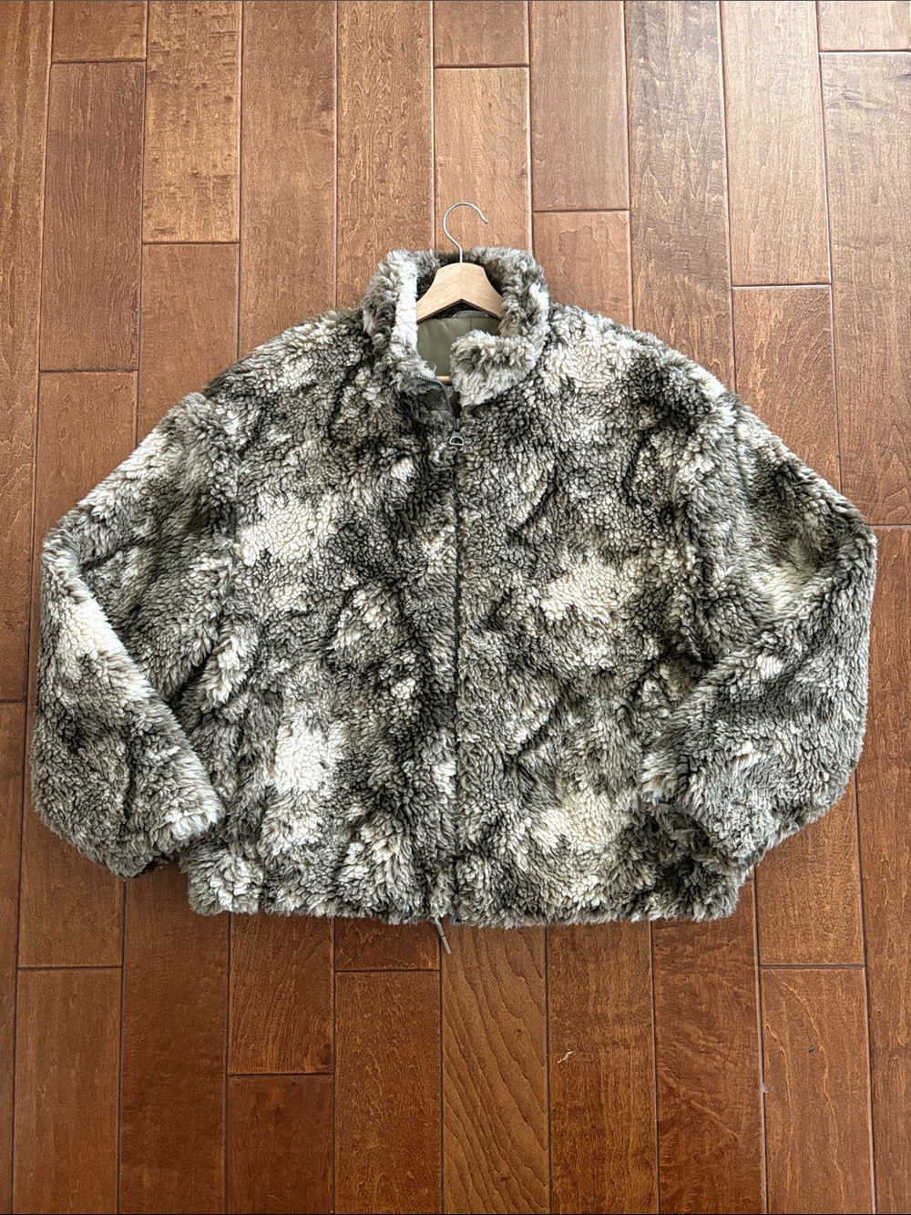 Zara Faux Fur Bomber Jacket in Gray and Cream